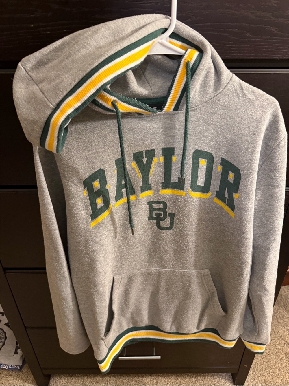 Baylor University Gray Hooded Sweatshirt with Green & Yellow Trim